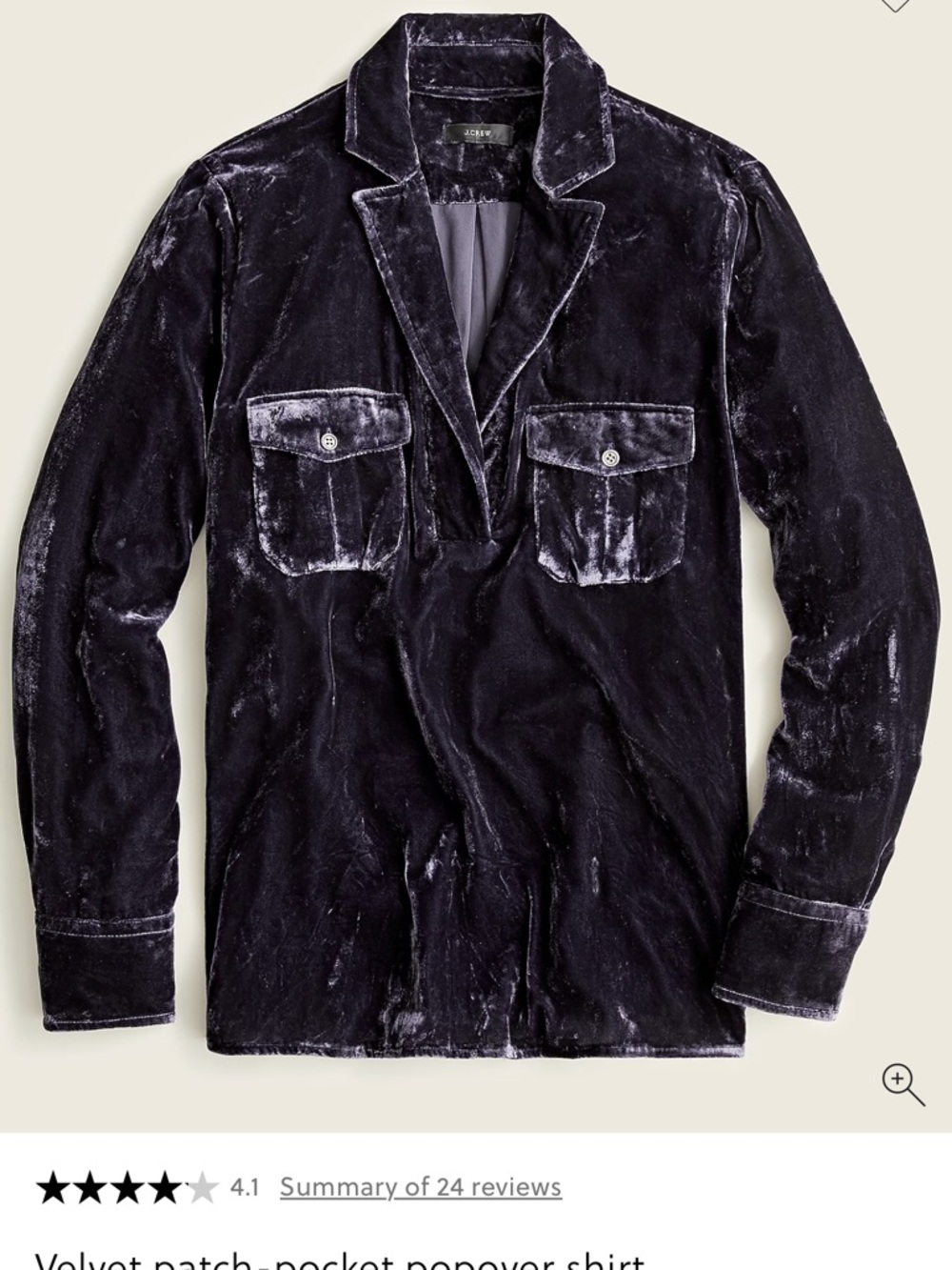 J. Crew Velvet Patch-Pocket Pullover Shirt Jacket - Dark Blue